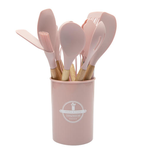 【十二件套，厨房必备！】木柄硅胶厨具套装12件套，烘焙工具收纳桶，不粘锅铲厨房用具烹饪套装 商品图10