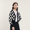 谜底短款针织开衫女2023冬款复古文艺棋盘格收腰羊毛衫239MZ7500 商品缩略图4