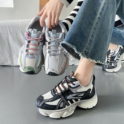「三款配色！韩版老爹鞋」新款女2023秋季学生运动跑步厚底休闲鞋 商品图3