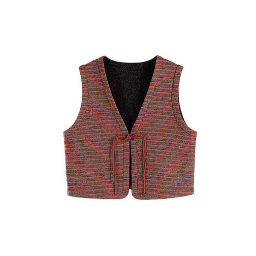 绽放719朵/宽松精致复古新中式盘扣花色V领粽子扣袢羊毛马甲 商品图4