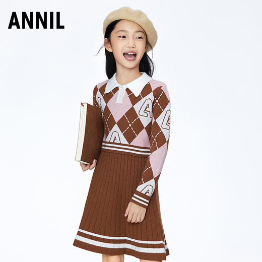 【实体店同款】女童翻领长袖连衣裙2023年冬季新款安奈儿童装AG343772 商品图0