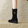 阿么手工女鞋复古粗跟秋冬厚底加绒堆堆靴5CM皮扣短靴西部靴百搭 商品缩略图1
