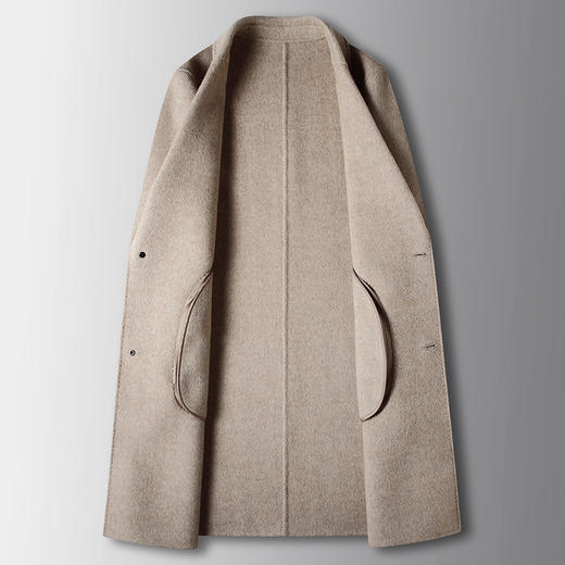 【高品质的羊毛材料制成，不易起球！】男式大衣2023秋冬手工双面尼风衣中青年轻奢商务羊毛休闲保暖外套 商品图3