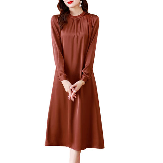 2023秋季新款时尚复古国风优雅收腰系带新中式香云纱连衣裙 商品图3