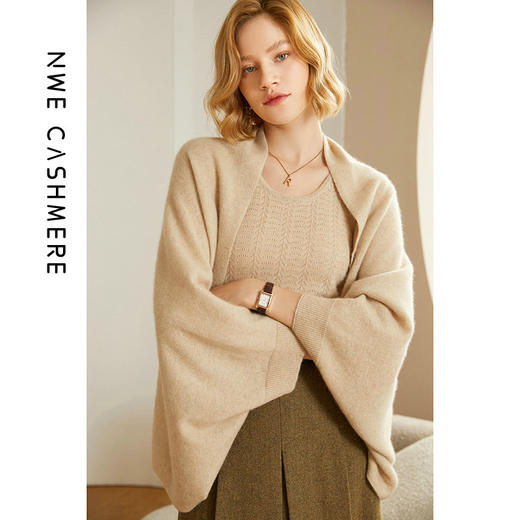 雀说新款100全羊毛披肩女秋开衫外搭时尚保暖护肩女士围巾代发潮AL0925017 商品图1