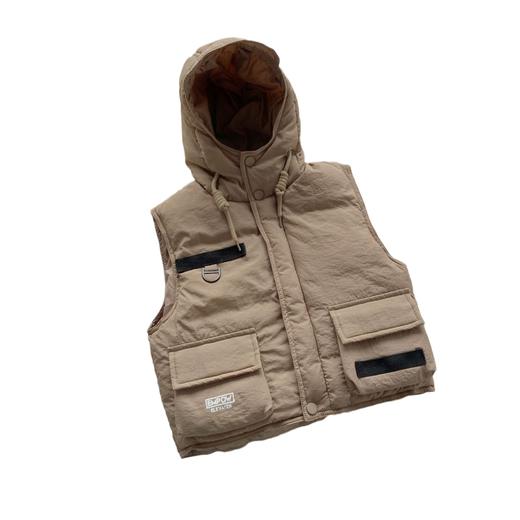 【高质量的羽绒棉材料，良好的保暖舒适！】童洛可2023秋冬新款工装羽绒棉马甲中大童帅气连帽背心休闲坎肩童 商品图4