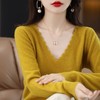 绿色性感毛衣花边V领女款长袖针织衫宽松显瘦打底衫纯色显瘦上衣 商品缩略图0