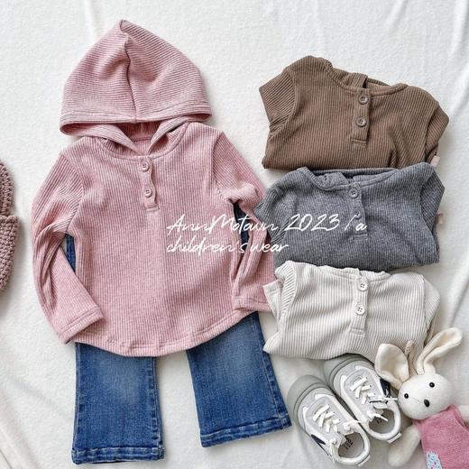 【各种下装搭配，打造多样化的造型！】柠里女童韩系童装2023年秋季新款儿童休闲百搭日常针织连帽上衣潮lm 商品图2