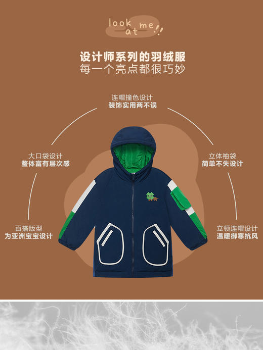 【MQD】【170】【设计师系列】男童羽绒服冬新款连帽工装超厚保暖中长 商品图3