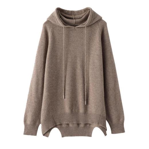 羊毛女士休闲宽松不规则加厚毛衫连帽纯色针织打底衫长袖毛衣 商品图4