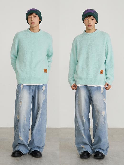 CryingCenter 落日橘海盐蓝圈圈毛圆领宽松基础款毛衣 哭喊中心 商品图1