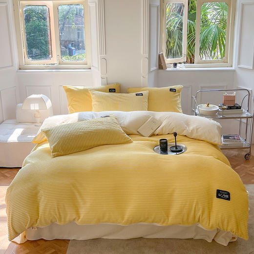 冬季爆款【条纹法兰绒四件套床品】 A类品质保暖亲肤 牛奶珊瑚绒 双面加绒被套 加厚毛绒三件套床单 商品图8