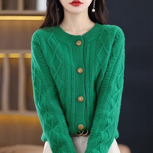 纯色针织开衫，新款韩版女士圆领长袖针织开衫女式外搭毛衣镂空QH-ZD-059 商品图6