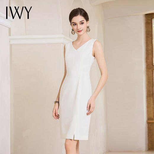 IWY/时尚优雅白色无袖连衣裙女洋气内搭西装裙通勤背心裙修身裙装 Q997 商品图1