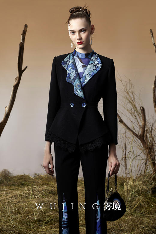 3203060 珠光蓝樱 水晶双重斜纹混织料，油画提花西装 雾境 商品图0