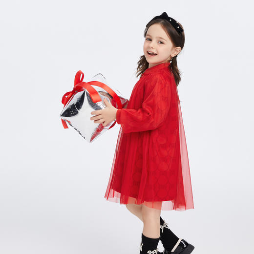 女童连衣裙冬新款网纱洋气时尚宝宝纯色安奈儿童装TG344203 商品图1