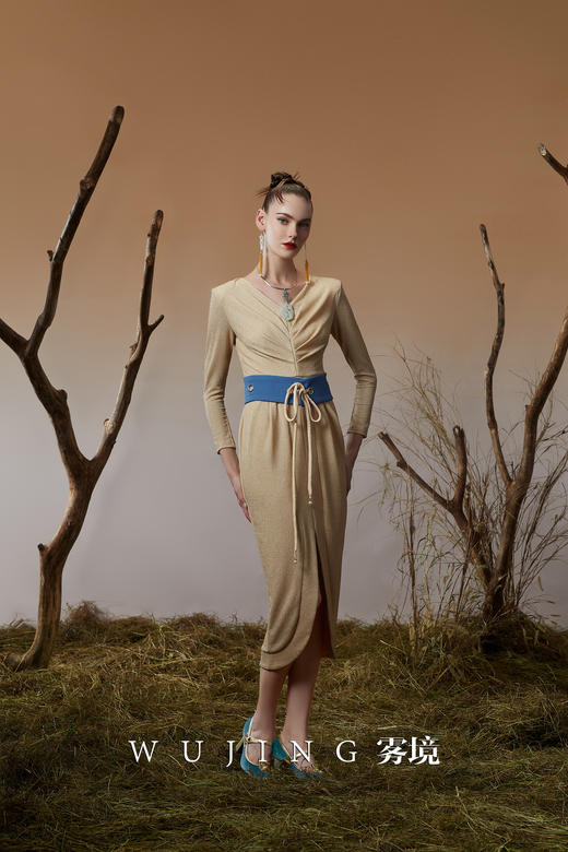 3203027 青蓝冰水 超柔进口亮丝针织连衣裙 雾境 商品图2