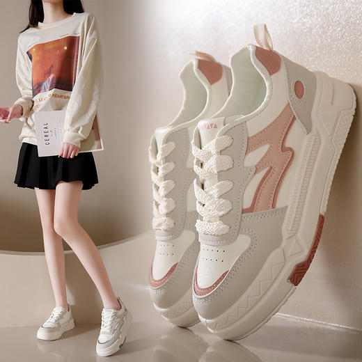 「三款配色」2023春季新款厚底小白鞋 韩版学生板鞋街拍运动休闲鞋 商品图0