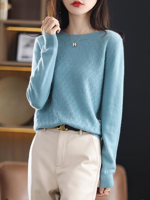 品牌2023夏季韩系风日韩休闲纯羊毛套头圆领常规毛衣女式羊毛衫 商品图1