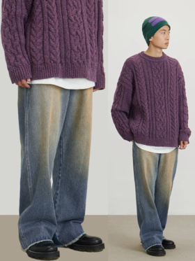 CryingCenter 深蓝复古落色修饰长腿显瘦直筒牛仔长裤 哭喊中心