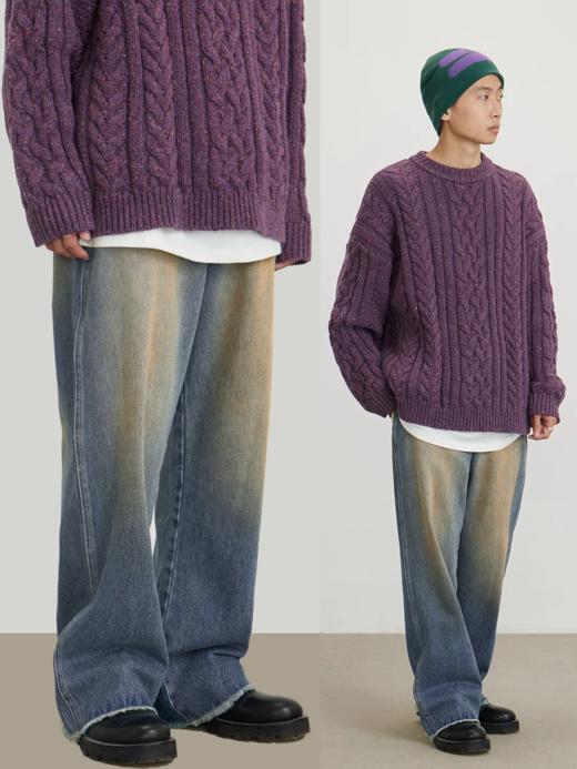 CryingCenter 深蓝复古落色修饰长腿显瘦直筒牛仔长裤 哭喊中心 商品图0