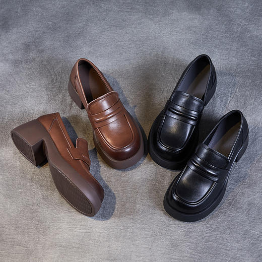 头层真牛皮厚底大头英伦小皮鞋女鞋，新款秋季一脚蹬乐福鞋子ZM231296 商品图3