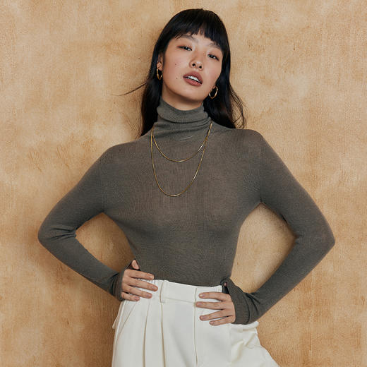 IN AND ON可机洗绵羊毛无缝一体打底衫女2023秋季半高领羊毛衫三种领型 商品图1