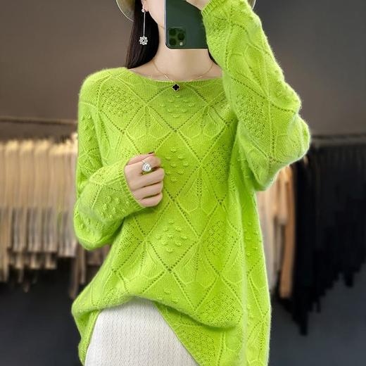 2023年秋冬新款韩版女士纯羊毛圆领长袖菱形针织纯色套头羊毛衫 商品图4