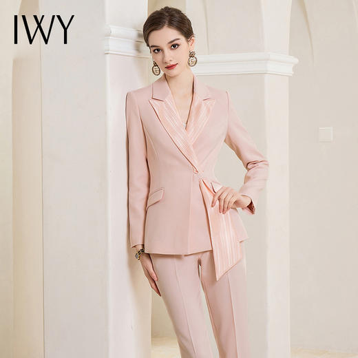 IWY/优雅干练粉色西装套装女气质绑带西服美容院主持人上镜西装olCP1861 商品图2