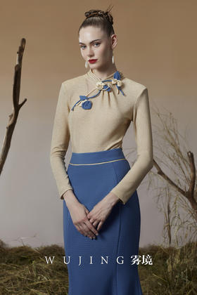 3203029 青蓝冰水 超柔进口亮丝针织上衣 雾境