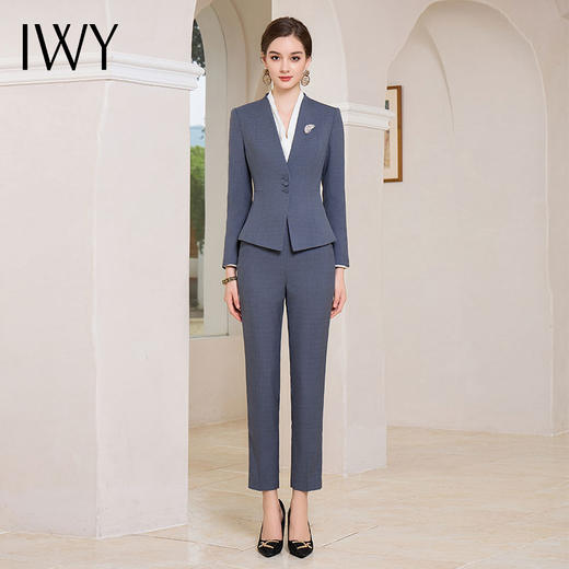 IWY/灰蓝色秋冬职业西服套装女售楼部工装气质西服两件套修身工装CP1858 商品图3