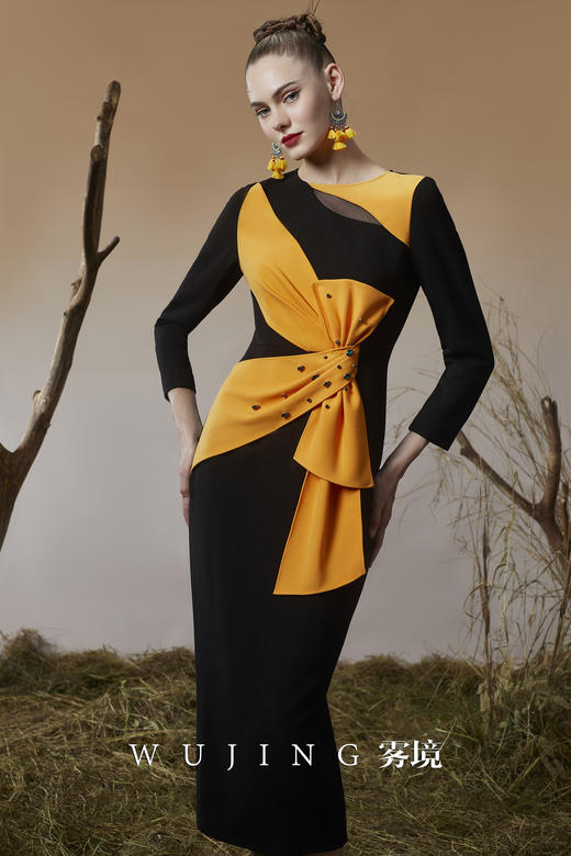 3203040 落日榕金 进口亮丝柏菲呢连衣裙 雾境 商品图5