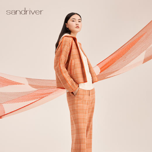 羊绒格纹宽松短外套SJF95W481W 商品图2