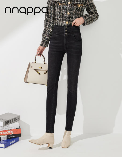 时尚磨绒三排扣牛仔女裤MRN2002 商品图0