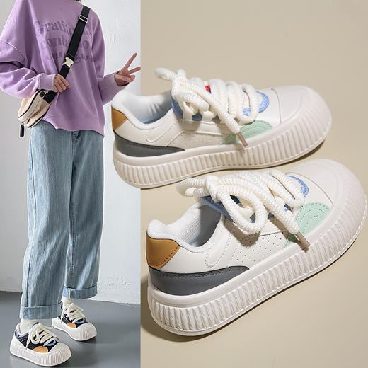 「两款配色！可盐可甜」ins小白鞋学生韩版女潮2023秋季新款厚底休闲鞋街拍 商品图0