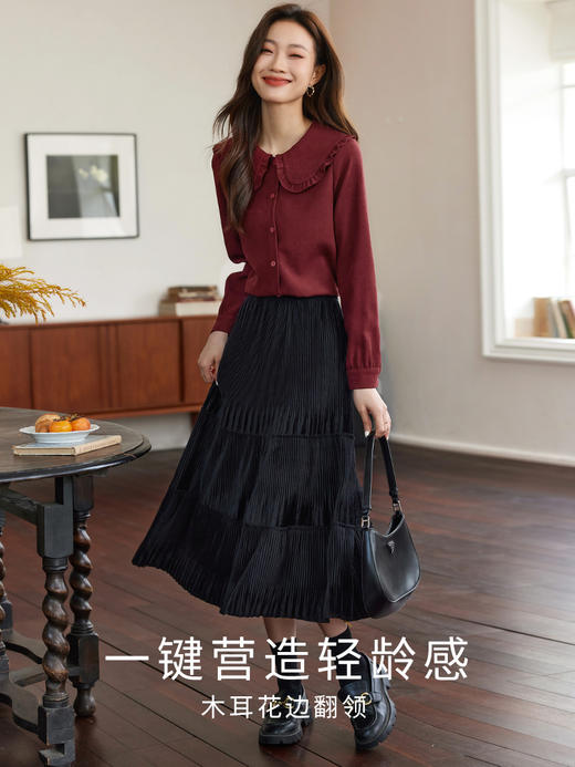 【年终特卖】熙世界复古红娃娃领衬衫女2025秋冬新款加厚磨毛法式长袖衬衣上衣 商品图2