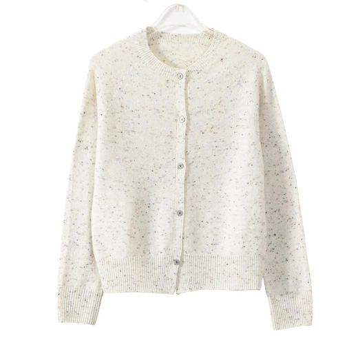 秋冬宽松大码针织开衫，无缝一体点子纱100纯羊毛衫女圆领毛衣外套CC-5831 商品图4