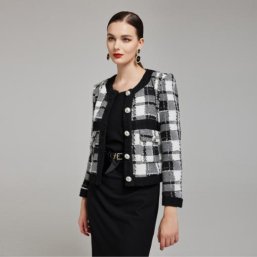 NG113斯尔丽2023秋季新款气质名媛范外套女秋撞色小香风格子外套 商品图2