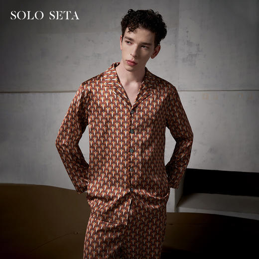 Solo seta22姆米丝绸家居服长袖男真丝睡衣套装轻奢印花秋冬 商品图0