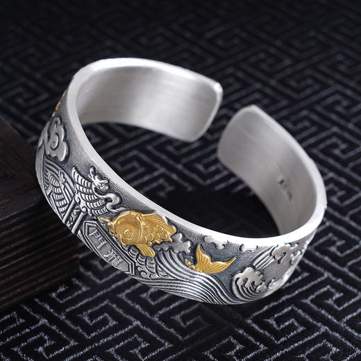 子佩集S999银【鱼跃龙门】手镯【YS024】带金色嵌真金2309 商品图2