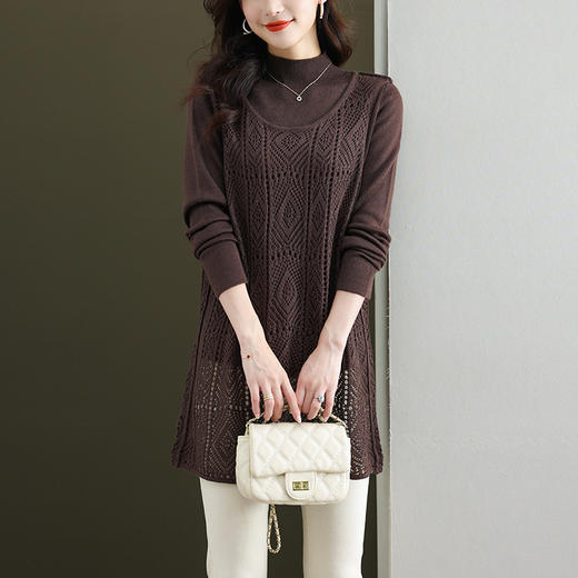 时尚洋气，女中长款外穿半高领内搭打底衫秋冬毛衣针织背心两件套CC-28-6690 商品图1