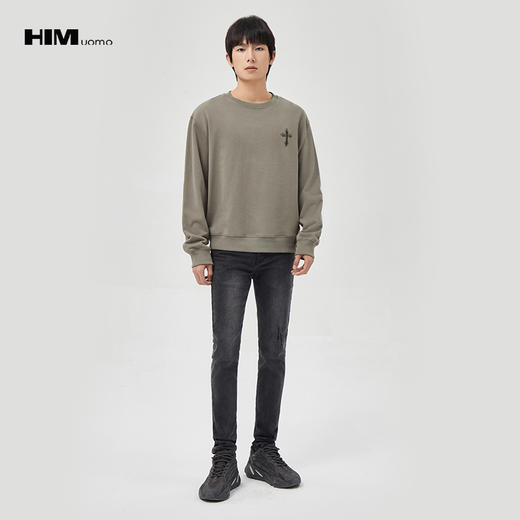 HIM漢崇  潮流立体绣花长袖卫衣男高级感休闲舒适圆领上衣2025秋季 商品图1