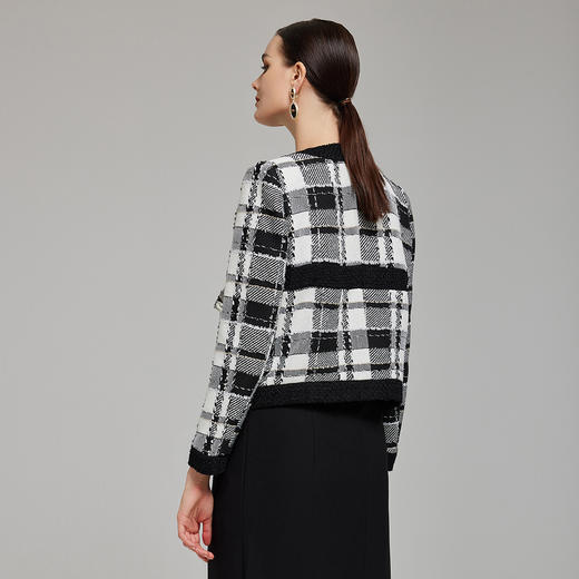 NG113斯尔丽2023秋季新款气质名媛范外套女秋撞色小香风格子外套 商品图1