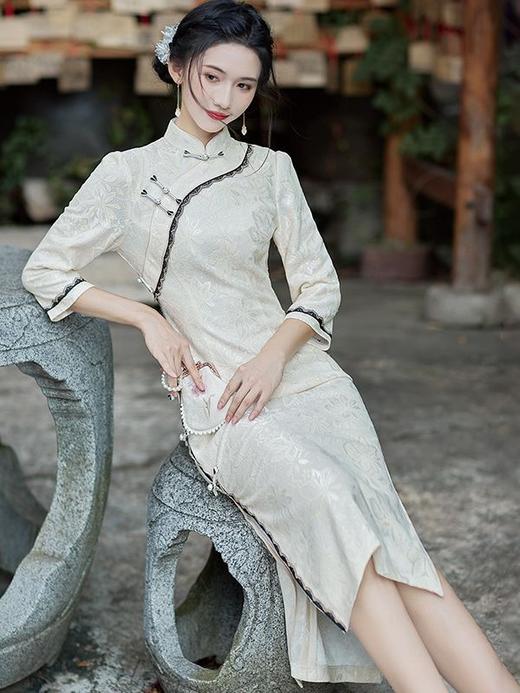 蕾丝花边锦纶提花旗袍，文艺复古中国风宴会礼服走秀旗袍BS-2844 商品图2