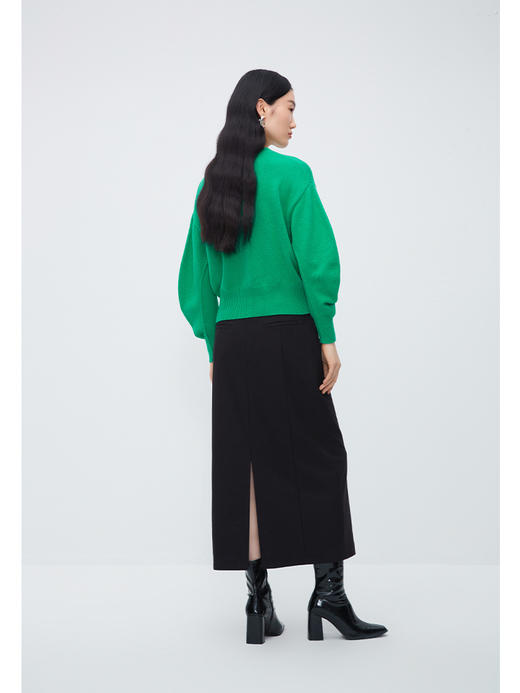 NEELLY纳俪商场同款黑色设计感半身裙女腰部细节通勤 A字裙中长裙N23102E01068 商品图3