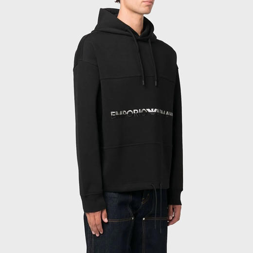 EMPORIO ARMANI 阿玛尼 男士棉质字母徽标印花连帽卫衣 黑色 6R1MCM 1JHSZ 0999 商品图1