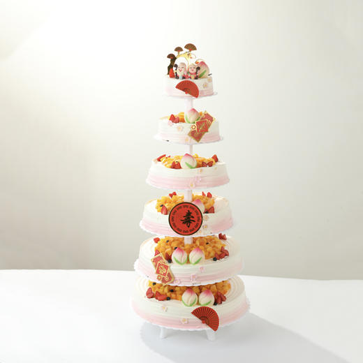 【寓意美好】万寿福桃多层大磅蛋糕，福星寿桃藏满布丁和鲜果，恭祝万寿无疆（广州幸福西饼蛋糕） 商品图2