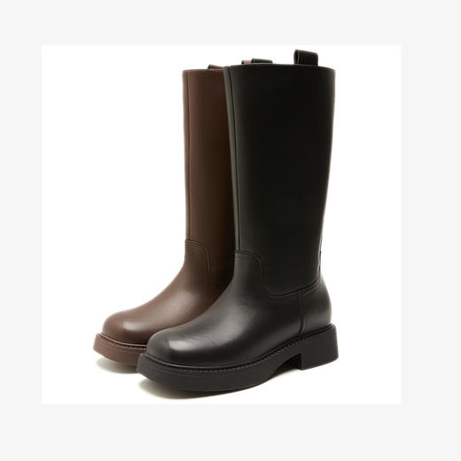 西遇厚底长筒靴女新款秋冬美式复古方头宽筒骑士靴小个子长靴D2234126 商品图4