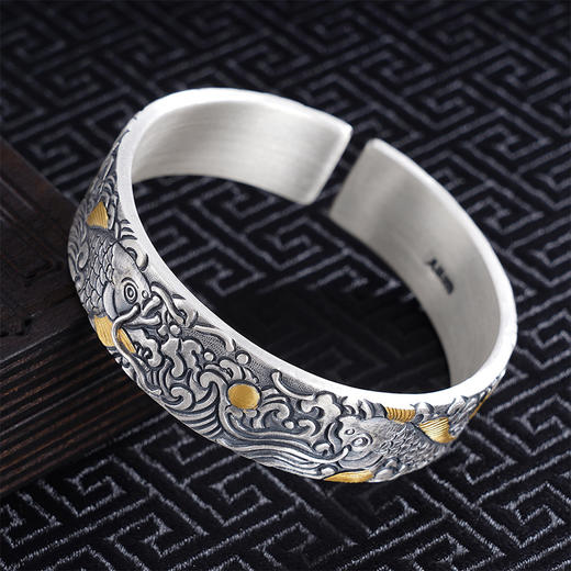 子佩集S999银【双鱼戏珠】手镯【YS013】带金色嵌真金2309 商品图2