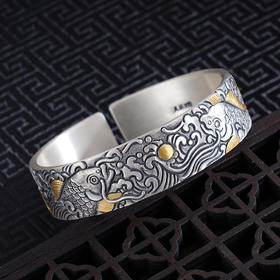 子佩集S999银【双鱼戏珠】手镯【YS013】带金色嵌真金2309